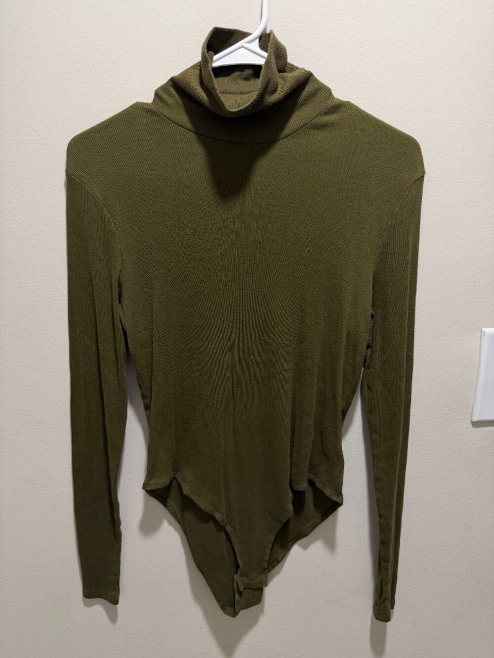 H&M Women's Ribbed Turtleneck Bodysuit Olive Green Long Sleeve Size M